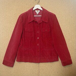 Talbots Blazer Jacket Women’s 14 Petite Red Velvet Button Front Stretch Casual